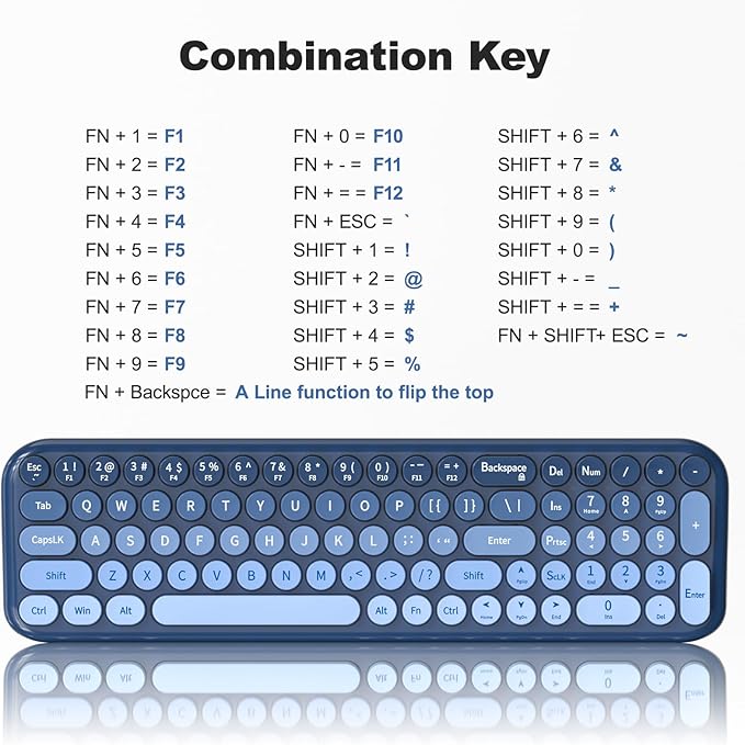 MOFII Wireless Keyboard and Mouse Combo, Compact Typewriter Retro Round Computer Keyboard and Mouse Set, Plug and Play, for Windows, Computer, Desktop, PC, Notebook - (Sea Blue Gradient)