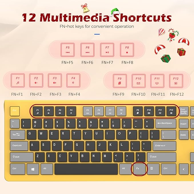 Wired Keyboard, Ultra-Thin USB Wired Computer Keyboard, Low-Profile Keys, Spill-Resistant, Multimedia Keys, Compatible with Windows, Mac, Chrome, Linux, and Android-Yellow
