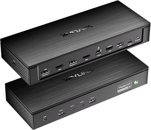 WAVLINK Pro Docking Station 5 Monitors, Up to Five 4K Displays for Mac & Windows, DisplayLink Dock with PD100W, 2X DP 1.4(120Hz), 2X HDMI 2.0, Alt HDMI, 2.5Gbps Ethernet, Driver Required DL7400