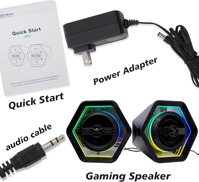 PC Gaming Speakers Maximum 50W for Laptop Mac Desktop Computer Woofer Speakers Bluetooth USB AUX Inputs RGB Lights Multimedia Speakers