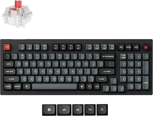 Keychron V5 8K 96% Compact Mechanical Keyboard, 8000 Hz Polling Rate Hot-Swappable QMK/VIA Programmable Wired Keyboard with Numpad & Knob, RGB Backlit, Ergonomic for Mac Windows Linux-Red Switch