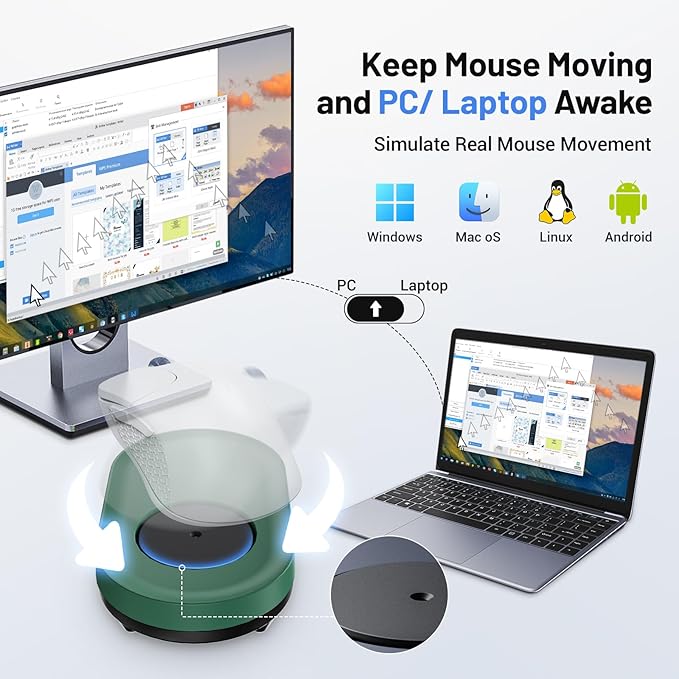 HONKID Undetectable Mouse Mover Jiggler with ON/Off Switch and USB Port Drive-Free,Simulate Physical Automatically Mouse Movement,Prevent Computer Laptop Inactive/Lockdown (Green
