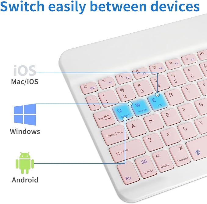 Wireless Portable Bluetooth Keyboard,Rechargeable Slim Mini Keyboard for Apple iPad iPhone,Fire Max 11 Fire HD 10,Samsung Tablet Phone Smartphone iPadOS iOS Android (10 Inch Pink)