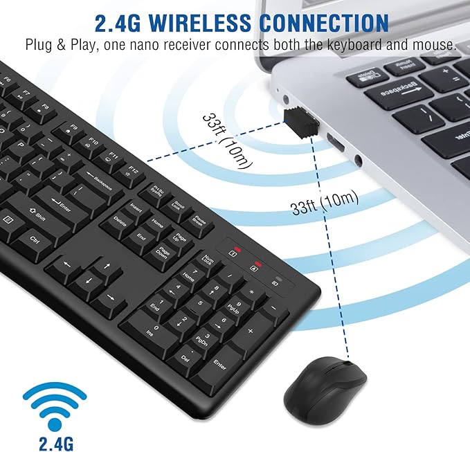 Wireless Keyboard and Mouse Combo, EDJO Full-Sized 2.4GHz USB Computer Wireless Keyboard and Optical Mouse for Windows, Mac, Laptop/Desktop/PC