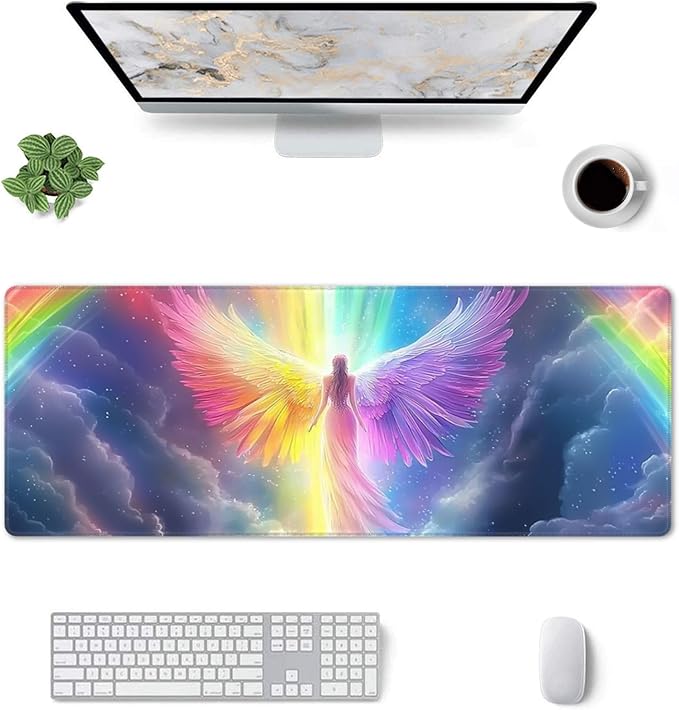 Anime Angel Desk Mat Large Gaming Mouse Pad Anime Angel Extended Mousepad Big in Laptop Computer Mouse Keyboard Mat for Office Desk Decor 31.5x12 in