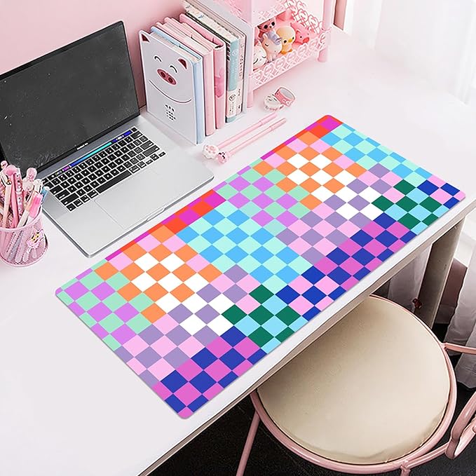 EOBTAIN Colorful Large Mouse Pad Checkered Desk Mat for Keyboard and Mouse, XXL Gaming Mousepad Extended Smooth Non-Slip Rubber Mouse Mat Cute Desk Accessories for Office Home,31.5x15.7 Inch