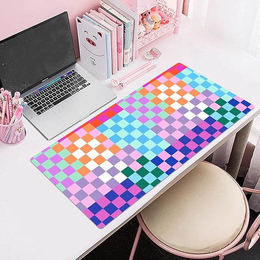 EOBTAIN Colorful Large Mouse Pad Checkered Desk Mat for Keyboard and Mouse, XXL Gaming Mousepad Extended Smooth Non-Slip Rubber Mouse Mat Cute Desk Accessories for Office Home,31.5x15.7 Inch