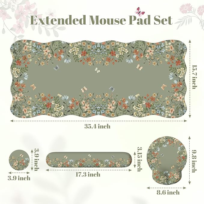 iLeadon Desk Mat Set, Desk Mat with Wrist Support Stitched Edges, Large Mouse Pad with Wrist Rest, Mouse Pad for Computer Keyboard Home Office Women (Green)