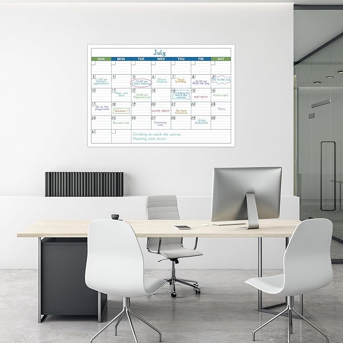 Large Dry Erase Calendar - Undated 1 Month Dry Erase Calendar for Wall, 40" x 28", Erasable & Reusable Laminated Dry Erase Wall Calendar with 10 Round Stickers, Large Space for Office