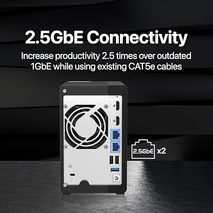 QNAP TS-253E-8G-US 2 Bay High-Performance Desktop NAS with Intel Celeron Quad-core Processor, 8 GB DDR4 RAM and Dual 2.5GbE (2.5G/1G/100M) Network Connectivity (Diskless)