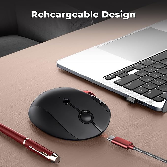 seenda Wireless Trackball Mouse, Bluetooth - Ergonomic Rollerball Mouse Rechargeable, 3 Device Connection Optical Mice Adjustable DPI Thumb Control Mice Compatible for Mac/Android/Windows - Black&Red