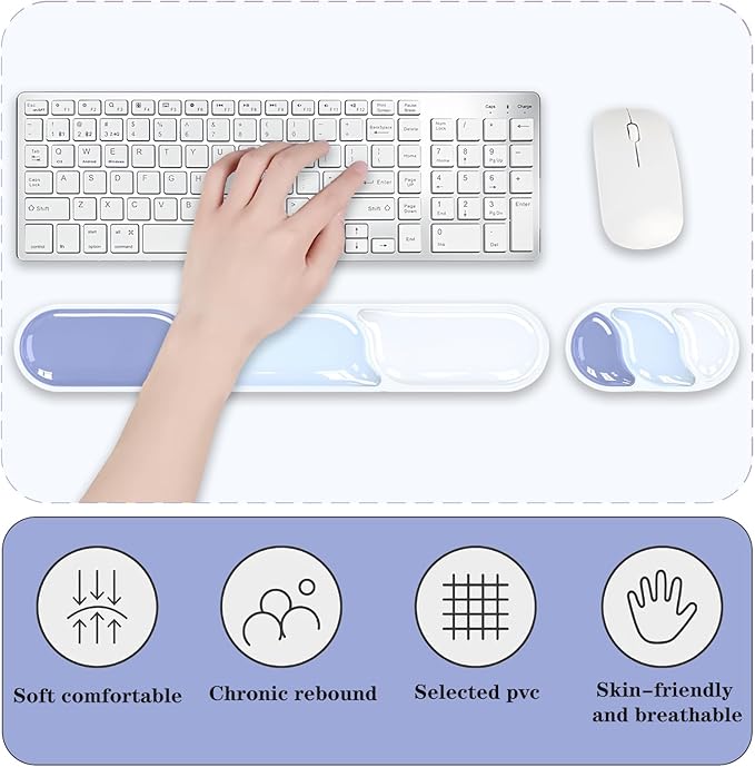Ergonomic Keyboard Wrist Rest, Gel Wrist Rest for Keyboard and Mouse, Wrist Support and Keyboard Pad for Typing Pain Relief, Anti-Slip Base, Suitable for Office, Laptop, Computer, Gaming (Blue)