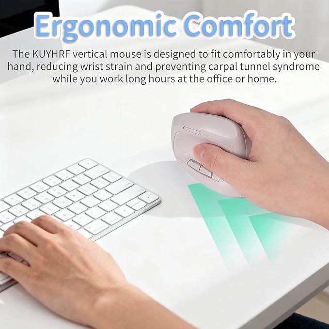 Bluetooth Wireless Vertical Mouse - Ergonomic Design, Rechargeable with Type-C, Silent Operation for Office and Home Use, Ideal for Professionals & Students (Gray)