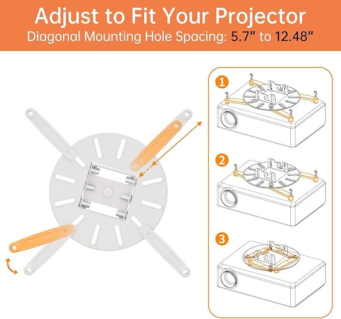 JOY worker Universal Projector Ceiling Mount Wall Bracket Holder Fits Flat or Sloped Ceiling Height Adjustable with Extendable Arms for Home and Office Projector, White