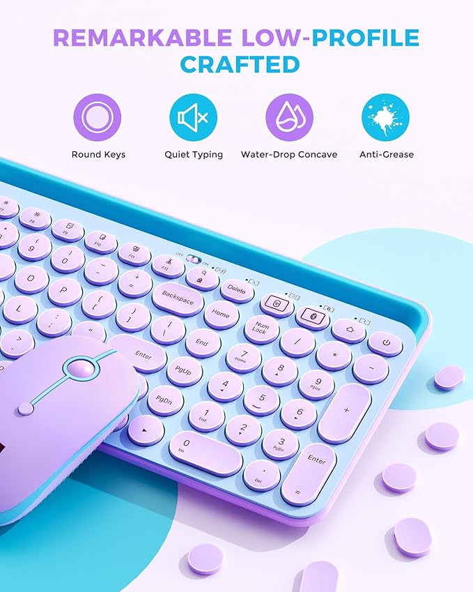 seenda Bluetooth Keyboard and Mouse for iPad, CTU-301 Wireless Multi-Device Connection Bluetooth+2.4G Keyboard Mouse Combo with Tablet Holder for iPad/Macbook/Windows, iOS/Andriod/Phone, Blue & Purple