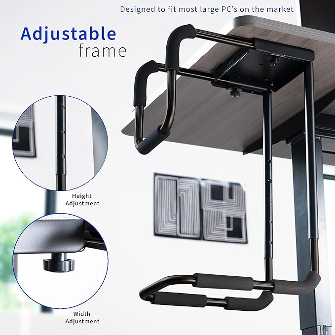 VIVO X-Large Heavy Duty Adjustable Under-Desk Mount, Home and Office Computer CPU Tower Stand with Secure Locking, Holds up to 66 lbs, Black, MOUNT-PC04B-L