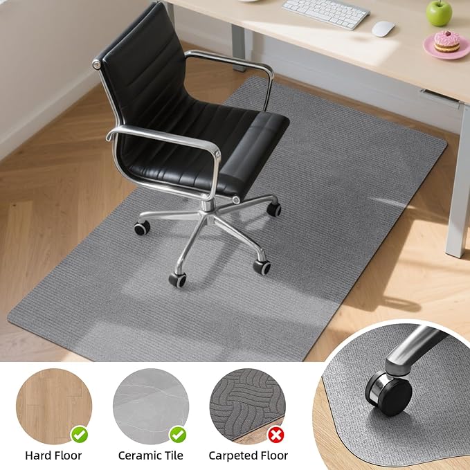 HomeMall Office Chair Mat for Hardwood Floor, 55" x 35" Anti-Slip Mats for Rolling Chair, Large Computer Gaming Chair Mat, Tile Floors Protector for Office Home Gym, Light Gray