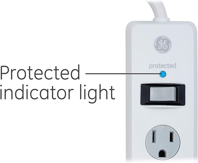 GE Surge Protector Power Strip, 6 Ft Extension Cord, 6 Outlet Extender, 800 Joules, Flat Plug, Twist-to-Close Safety Covers, ETL Listed, White, 2 Pack, 54638