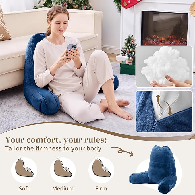 Sasttie Reading Pillow, Pillows for Reading or Relaxing – Ergonomic Support for Head, Neck, Back, and Lumbar, 23-Inch, Navy Blue