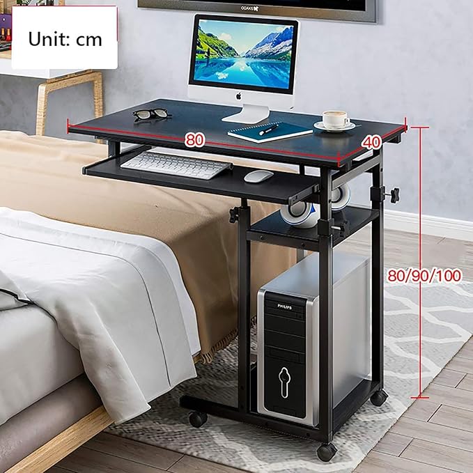 BBNB Laptop Desk, Standing Height Adjustable Computer Desk with Mobile Phone Tablet PC Slot Movable with Wheels, Portable Side Table for Bed Sofa (Color : A)