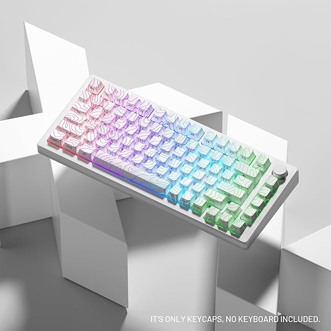 HITIME XVX Shine Through Keycaps with IMD Tech, Custom Keycaps 60 75 100 Percent, White Key Cap Set OEM Profile,118 Keys Side Printed for Mechanical Keyboard, Topographic