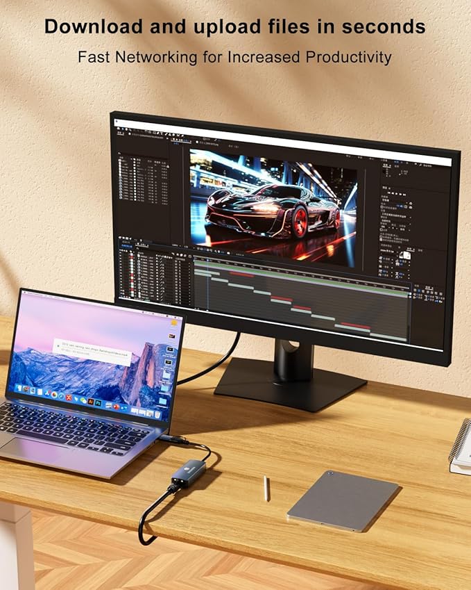 USB C to Ethernet Adapter 2.5G, 2-in-1 USB (Thunderbolt 4/3 Compatible) to RJ45 Laptop Network Internet Converter, Aluminum Portable, Compatible for NAS, MacBook Air/Pro, XPS, iPhone 15/16/17 Pro/Max
