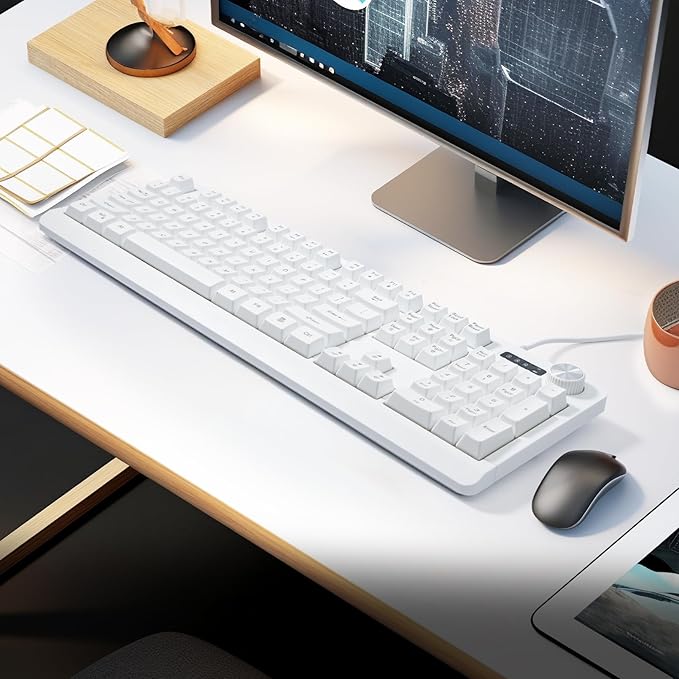 Wired RGB Membrance Keyboard. 100 Percent Mini Creamy LED Computer Keyboard .Small Ergonomic Clicky Teclado with ABS Backlit Unreplaceable Keycaps. for PC Laptop MAC Gamer. (White)
