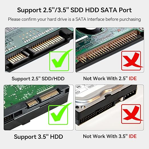 SATA to USB C Adapter with Power, USBC to SATA Cord External Hard Drive Type C Cable for 2.5" HDD/SSD & 3.5" HDD Up to 20TB Converter with 24W Adapter Support UASP Seagate WD Hitachi Toshiba