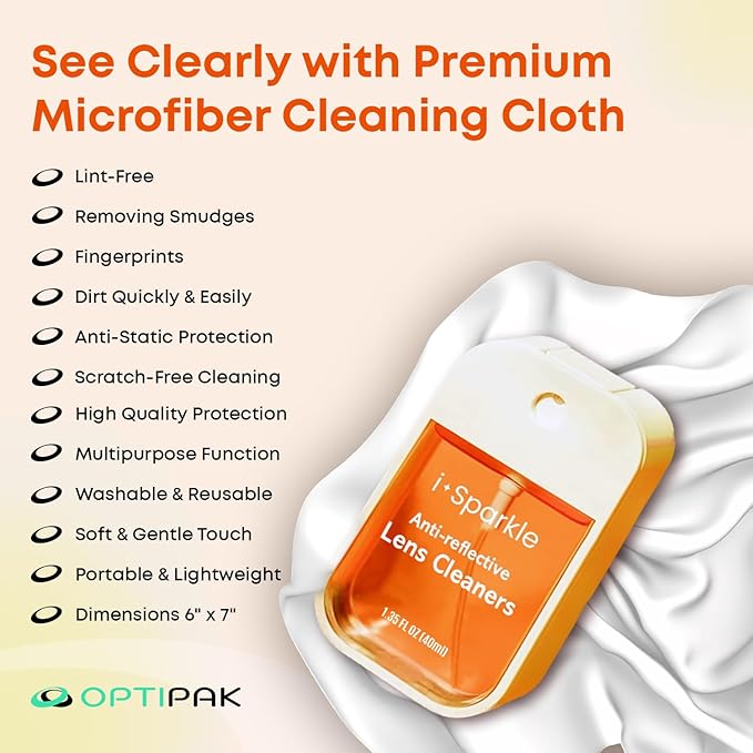 I-Sparkle Anti-Reflective Lens Cleaner Spray kit | (1x) 1.35oz Glasses Cleaner Spray + (1x) Microfiber Cloth for Eyeglasses, Sunglasses, Lenses, Screens and Camera Cleaning Kit (2 Piece Set)