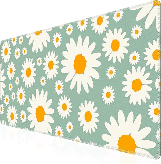iCasso XXL Large Mouse Pad for Desk, Anti-Slip Big Mousepad with Stitched Edges, Keyboard Mat for Work, Gaming (Daisy)