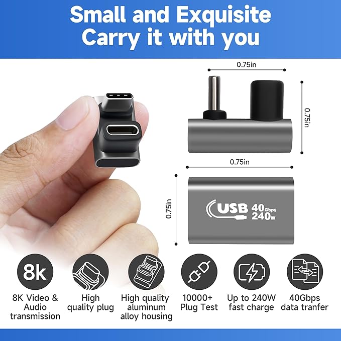 U Shape USB C Adapter 2-Pack, 180 Degree Angle USB4 USB C Male to Female Extender Connector Support PD 3.1 240W Type C Fast Charging,40Gbps,8K HD Display, for iPhone 17/16 Series, MacBook Pro, iPad