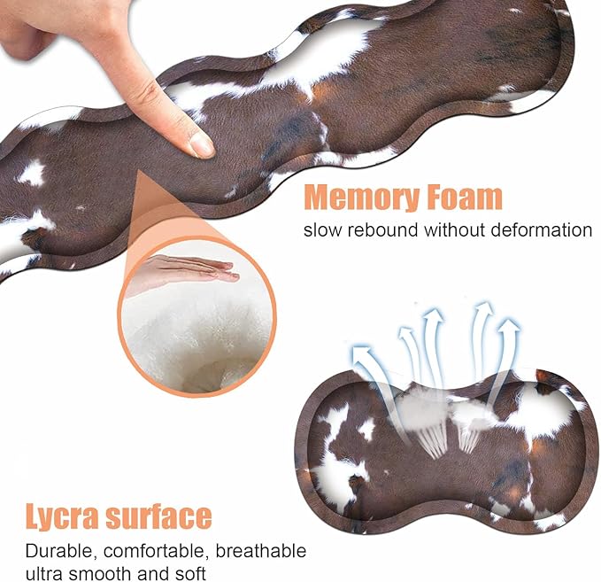 Ergonomic Keyboard Wrist Rest & Mouse Pad Wrist Rest Set, Large XXL Gaming Desk Mat 31.5"x 11.8" with Non-Slip Base, Memory Foam, Easy Typing Pain Relief for Home & Office, Brown Cow Print