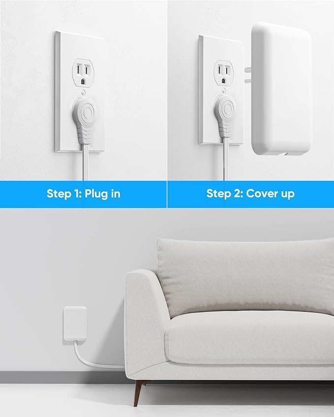 20FT Flat Extension Cord with Outlet Cover, Flat Plug Power Strip with 6 Outlets and 3 USB Ports, 2000 Joules Surge Protector, Hidden Outlet Extender for Tight Spaces