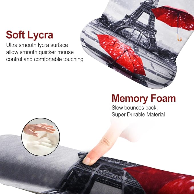 Keyboard Wrist Rest Mouse Pad Support, ToLuLu Gel Ergonomic Mouse Pads for Computer Laptop PC, Comfortable Durable Mousepad Keyboard Wrist Rests for Easy Typing Pain Relief, Eiffel Tower