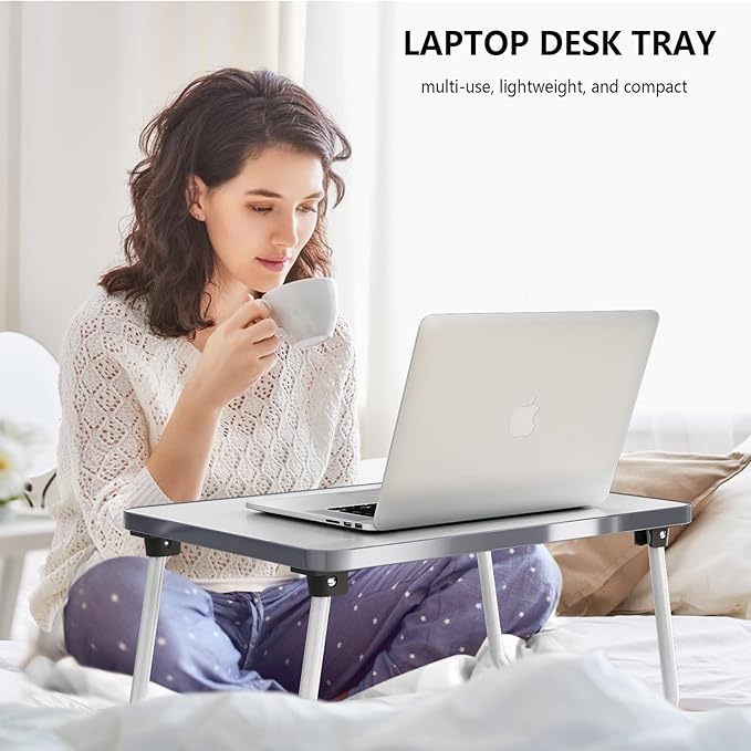 Lap Desks Laptop Tray for Bed or Couch,Portable Breakfast Serving Tray with Folding Legs,Foldable & Lightweight Mini Table, Laptop Stand for Working, Reading and Writing,White