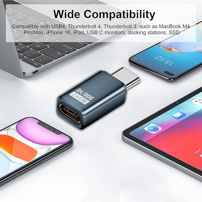 Poyiccot 2-Pack USB C Extension Adapter, [80Gbps/240W PD/8K@60Hz], Male to Female USB Type C Extender Support Type C Fast Charging for Thunderbolt 5/4, iPhone 15, MacBook, Steam Deck, Switch