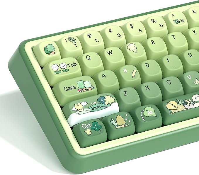 dagaladoo Matcha Green Frog Cute Keycap Set, PBT Custom Keyboard caps 60% 75% 100%,dye Sublimation,MOA Profile keycaps for Mechanical Keyboard, Compatible with ANSI/ISO,TKL, Full-Sized Layout