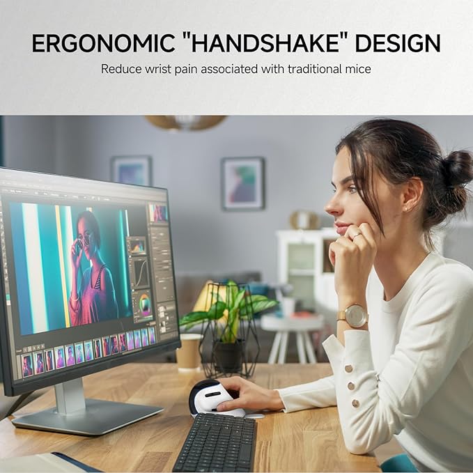 J-Tech Digital Vertical Ergonomic Wireless Mouse – Bluetooth Dual Mode + USB Dongle, Rechargeable, 2.4GHz, Adjustable DPI 3200, for Laptop, Desktop, PC, Mac [V638W]