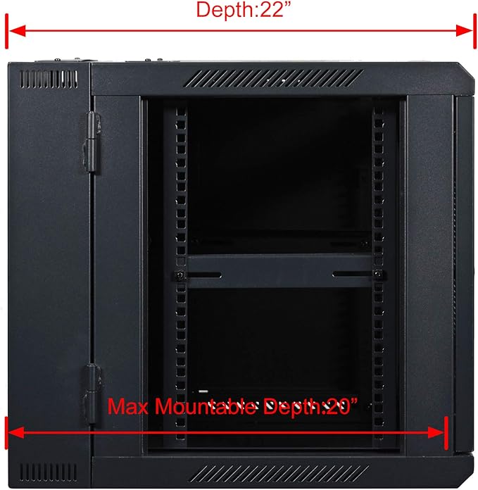 AEONS 9U Professional Wall Mount IT Cabinet Enclosure Double Section Hinged Swing Out 19-Inch Server Network Rack with Vented Door 22-Inches Deep Black (Fully Assembled)