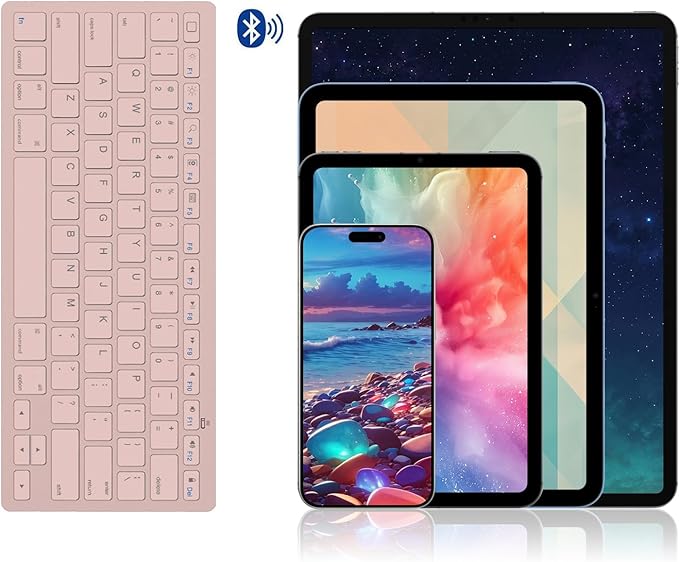 OMOTON Bluetooth Keyboard Compatible with iPad A16 11th 10th Generation, iPad 10.2 (9th/8th/7th), iPad Pro 13/12.9/11 inch, iPad Air/Mini and More iOS Devices, Pink