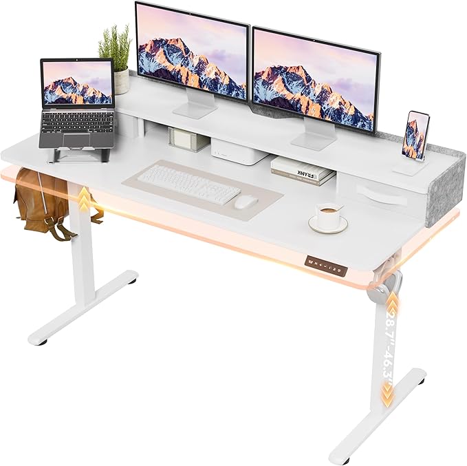Furmax Electric Standing Desk with Drawers, Stand Up Desk with Storage Shelf Height Adjustable Computer Desk with Organizer for Home Office Ergonomic(White, 48 Inch)