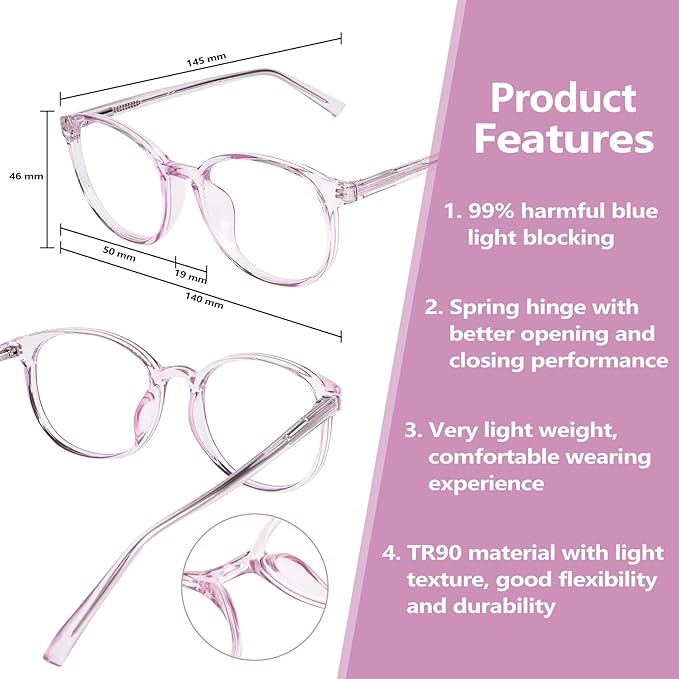 OPTOFENDY Blue Light Glasses for Women, TR90 Fashion Blue Light Blocking Glasses for Computer