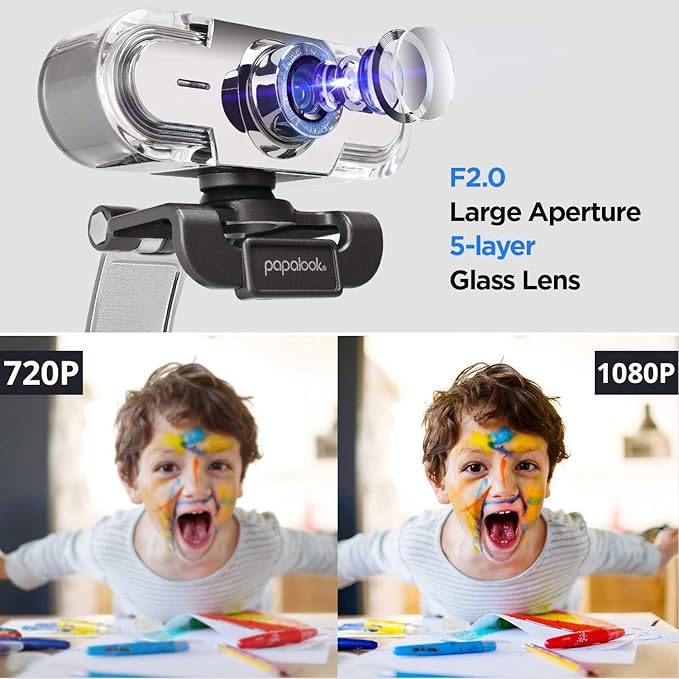 papalook PA452 Full HD 1080P Webcam with Microphone, Plug and Play USB Web Camera 65° View Angle for PC Computer Laptop Video Calling Online Class YouTube Zoom Meeting Teams, Compatible with Windows