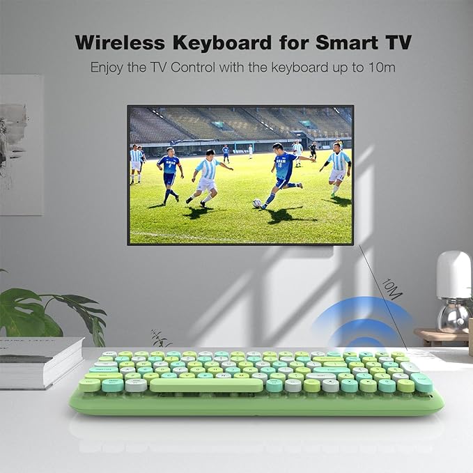 KNOWSQT Bluetooth Keyboard - Green Colorful Multi Device Wireless Typewriter Keyboards - Round Keycaps 100 Keys Cute Keyboard for Windows, Laptop, PC, Tablet, iPad, iPhone, Chrome