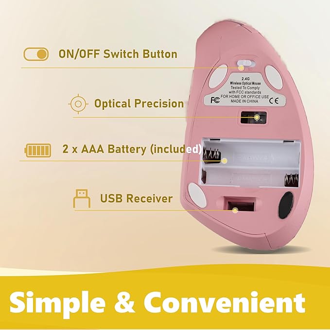 Urby Left Handed Mouse, Vertical Left Handed Ergonomic Wireless Mouse, Ideal for Lefty Users, Gaming & Office Use, Compatible with Windows/macOS/iPadOS. Pink