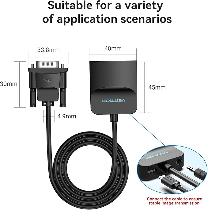 VENTION 10 Pack-1080P Video Dongle Adaptador Converter with Audio Cable (0.5FT), Male to Female for PC, Monitor, HDTV (Note: VGA to HDMI Only, Not Bi-Directional)