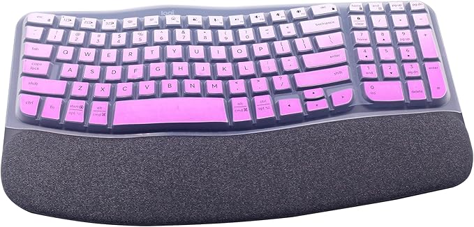 Silicone Keyboard Skin Cover Compatible for 2023 Logitech Wave Keys Wireless Ergonomic Keyboard & Logitech Wave Keys MK670, Logitech Wave Keys Keyboard Protector (Ombre Purple)