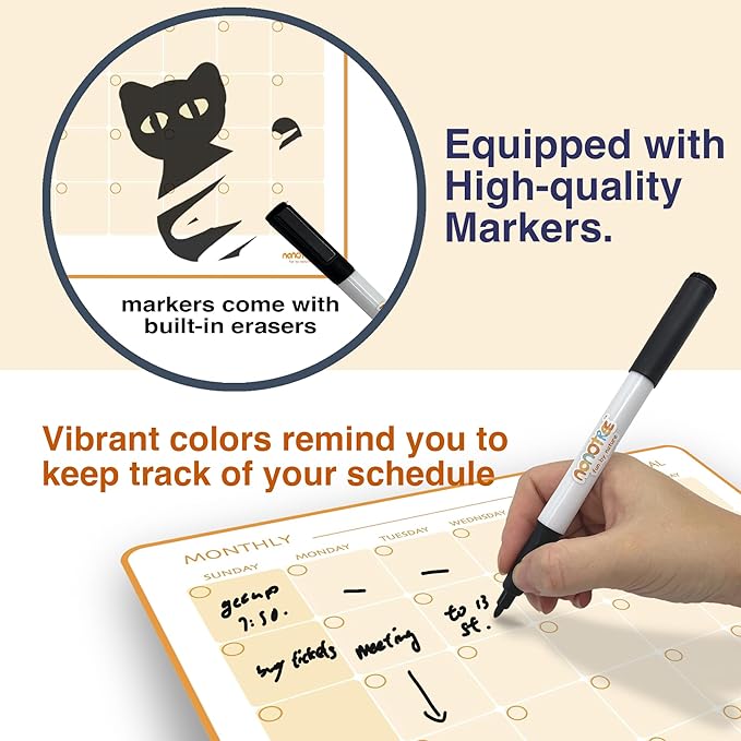 Magi - Magnetic Dry Erase Monthly Calendar - 14 x 12 inch - Family Month Planing Board - Reusable Fridge Magnet Whiteboard Planner - w Marker
