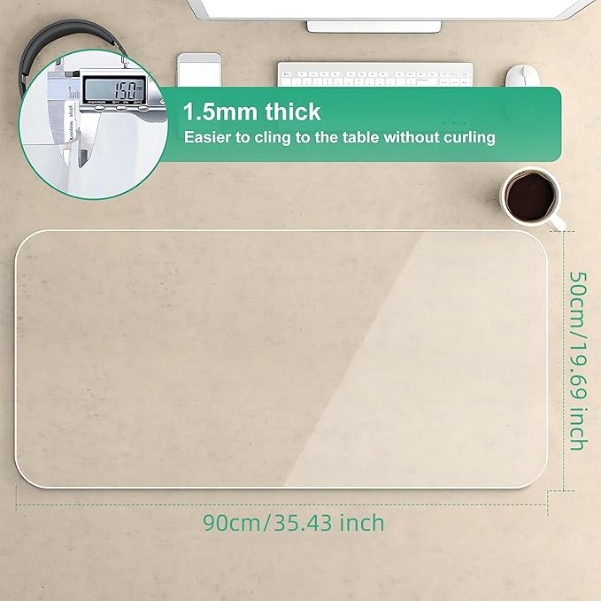 NATRKE Clear Desk Mat Pad, 35.4"x19.7" Large Transparent Computer Desk Mat Plastic Desktop Protector, PVC Writing Pad with Round Edge, Waterproof Wipeable Non-Slip Table Protector for Home Office