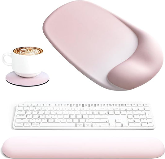 Ospelelf Wrist Rest for Keyboard and Mouse Ergonomic Mouse Pad with Wrist Support Memory Foam Wrist Rest for Computer Keyboard,3-in-1 Gel Mouse and Keyboard Pad for Office Brown
